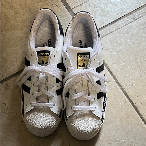 Adidas Kids White and Black Shell Toe Sneakers - Picture 5 of 5